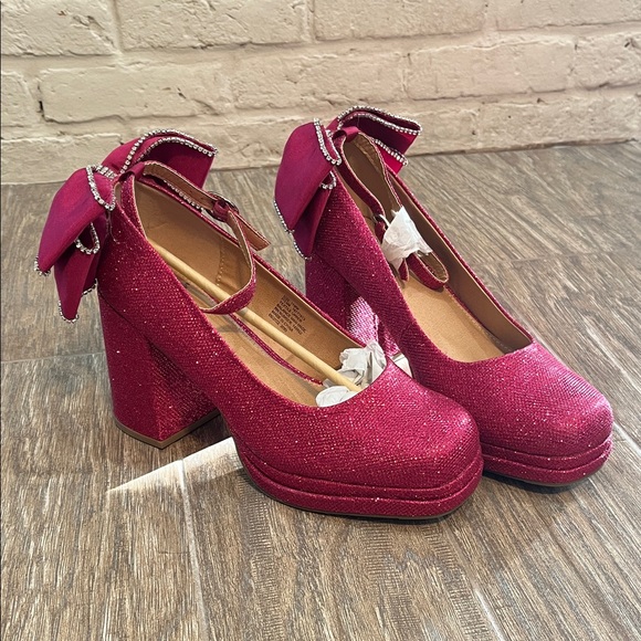 Betsey Johnson for Torrid Pink Glitter Bow Back Chunky Heels | Size 11 Wide - Picture 4 of 16